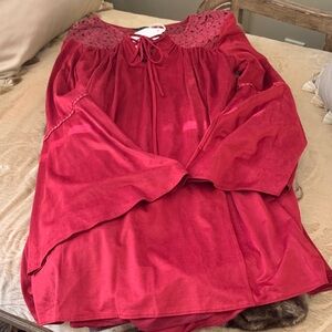 Burgundy/Cranberry Long Sleeve Dress, Lace Detail, suede like fabric, Small, NWT